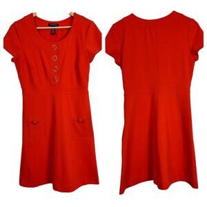 BANANA REPUBLIC Women's 6 Orange Retro‎ Pin-Up Rockabilly Stretch Button Dress